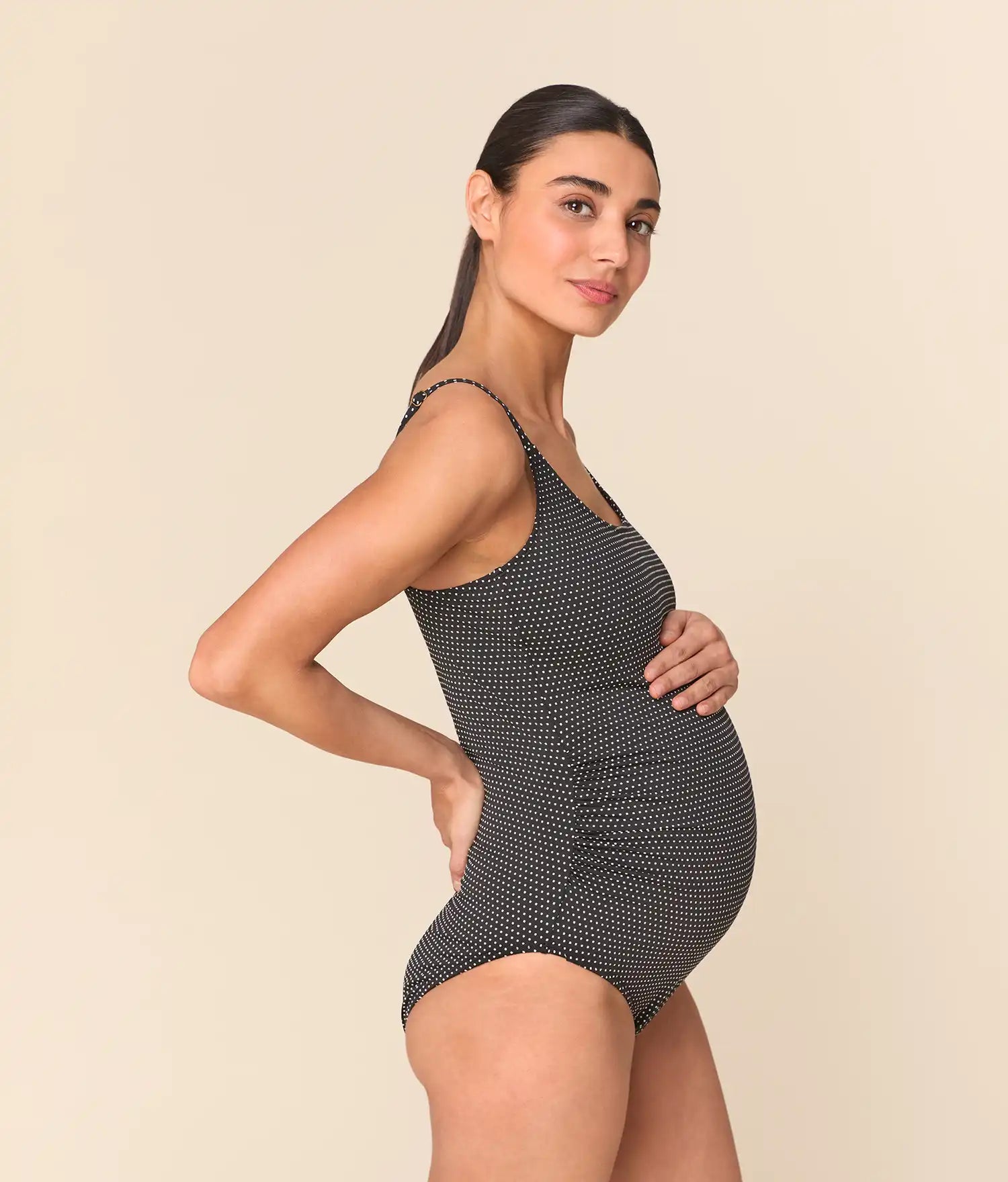 Amalfi Maternity One Piece — Polka Dot — Black Dot - Image 4
