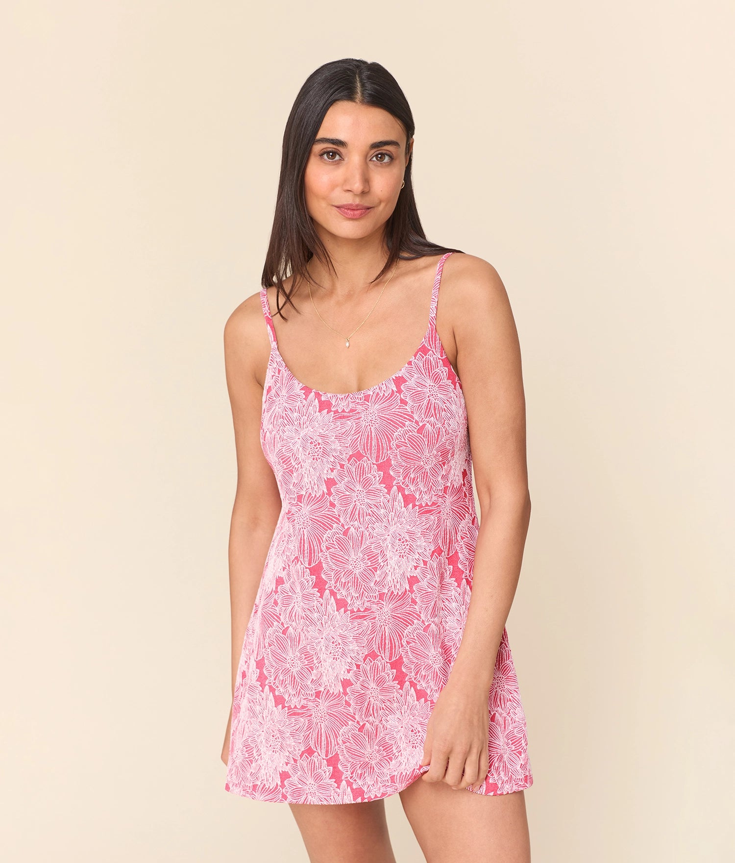 Amalfi Swim Dress — Garden Jacquard — Peachy