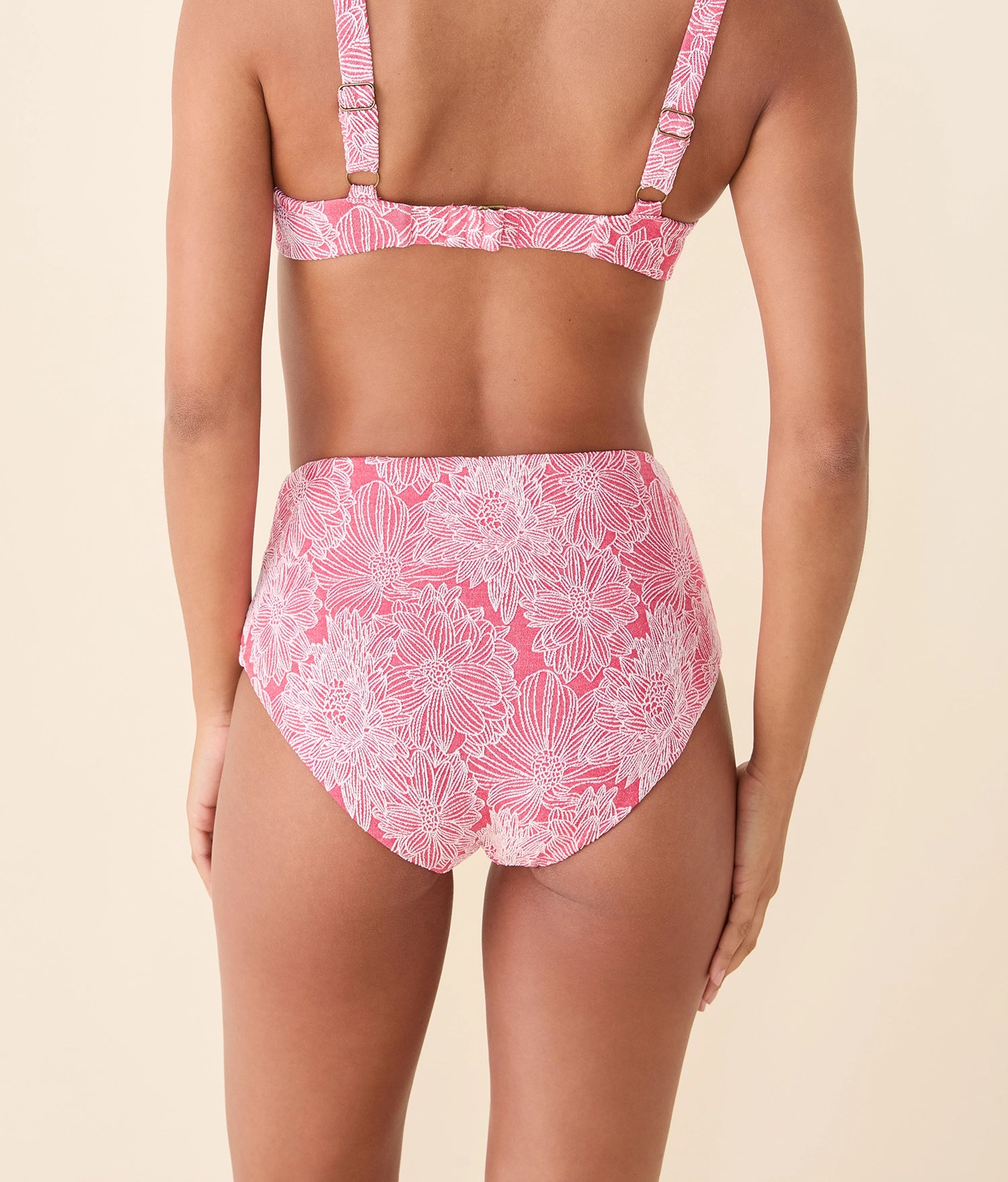 High Waist Bikini Bottom — Garden Jacquard — Peachy - Image 3