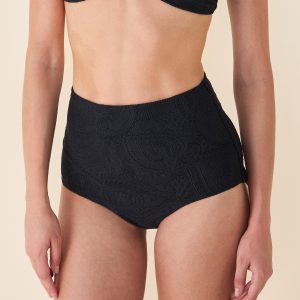 Super High Waist Bikini Bottom — Paisley — Black Paisley